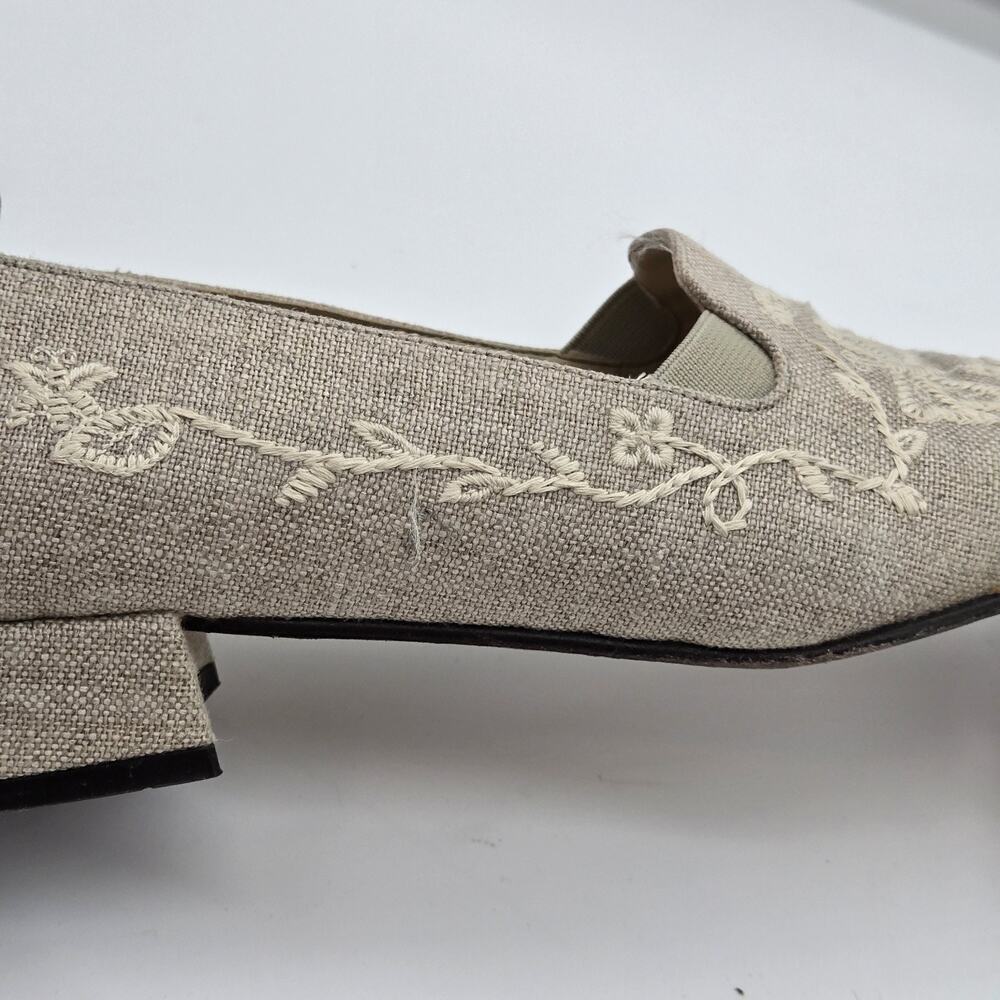 Talbots Loafers Comfort Square Toe Slip On Linen Embr Fabric Sz 7.5N Boho Cottag - Picture 9 of 10